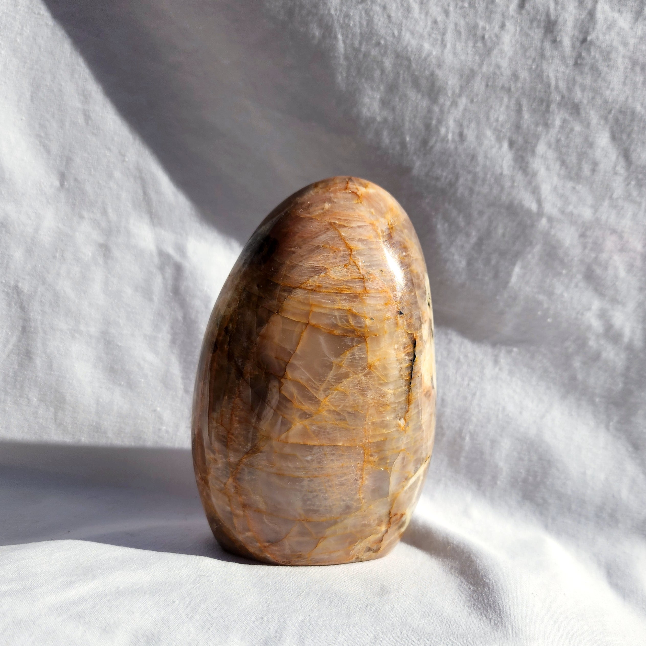 Peach Moonstone Freeform with Smoky Quartz Inclusions