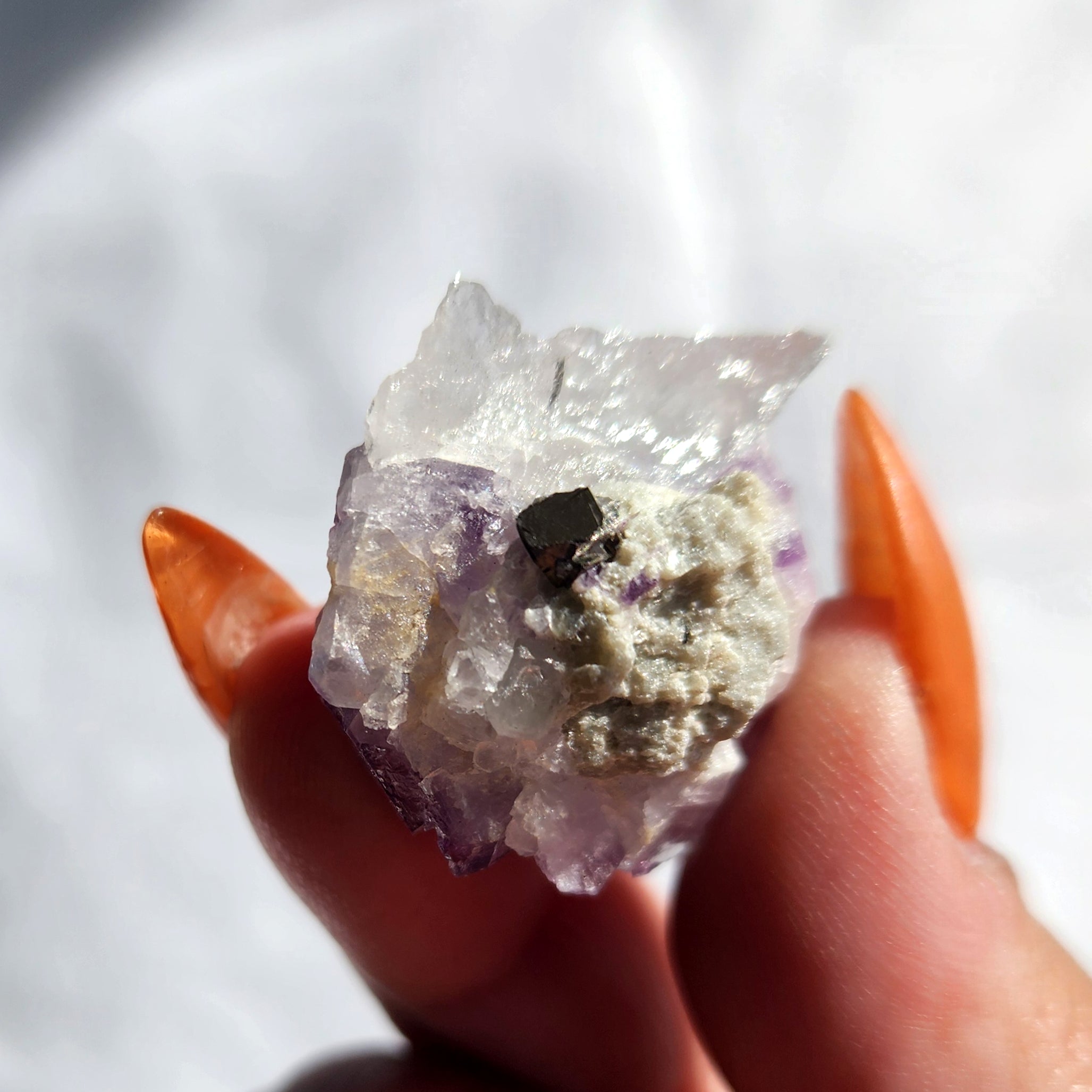 Purple Fluorite Cubed Specimen with Pyrite Inclusion