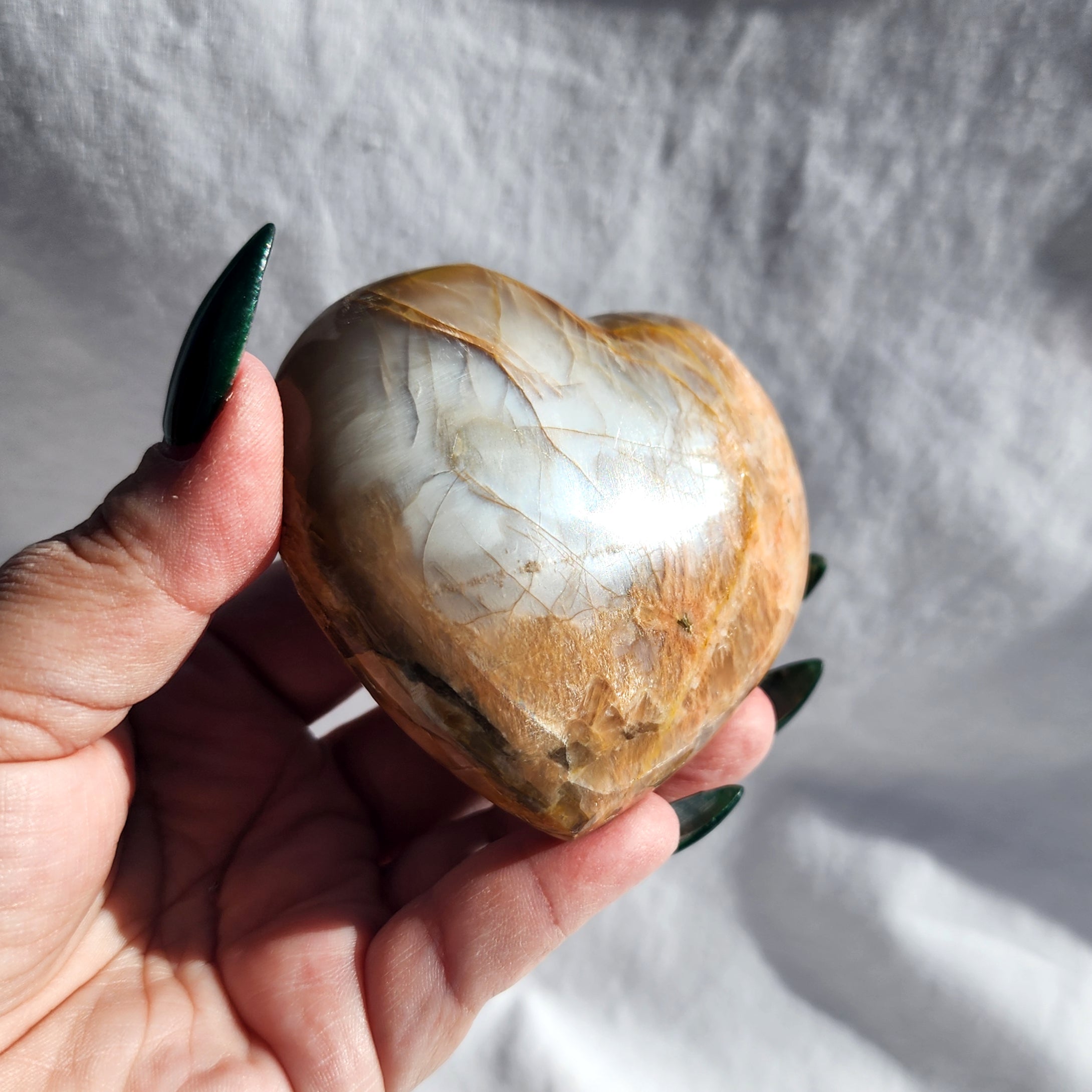 Peach Moonstone Puffy Heart