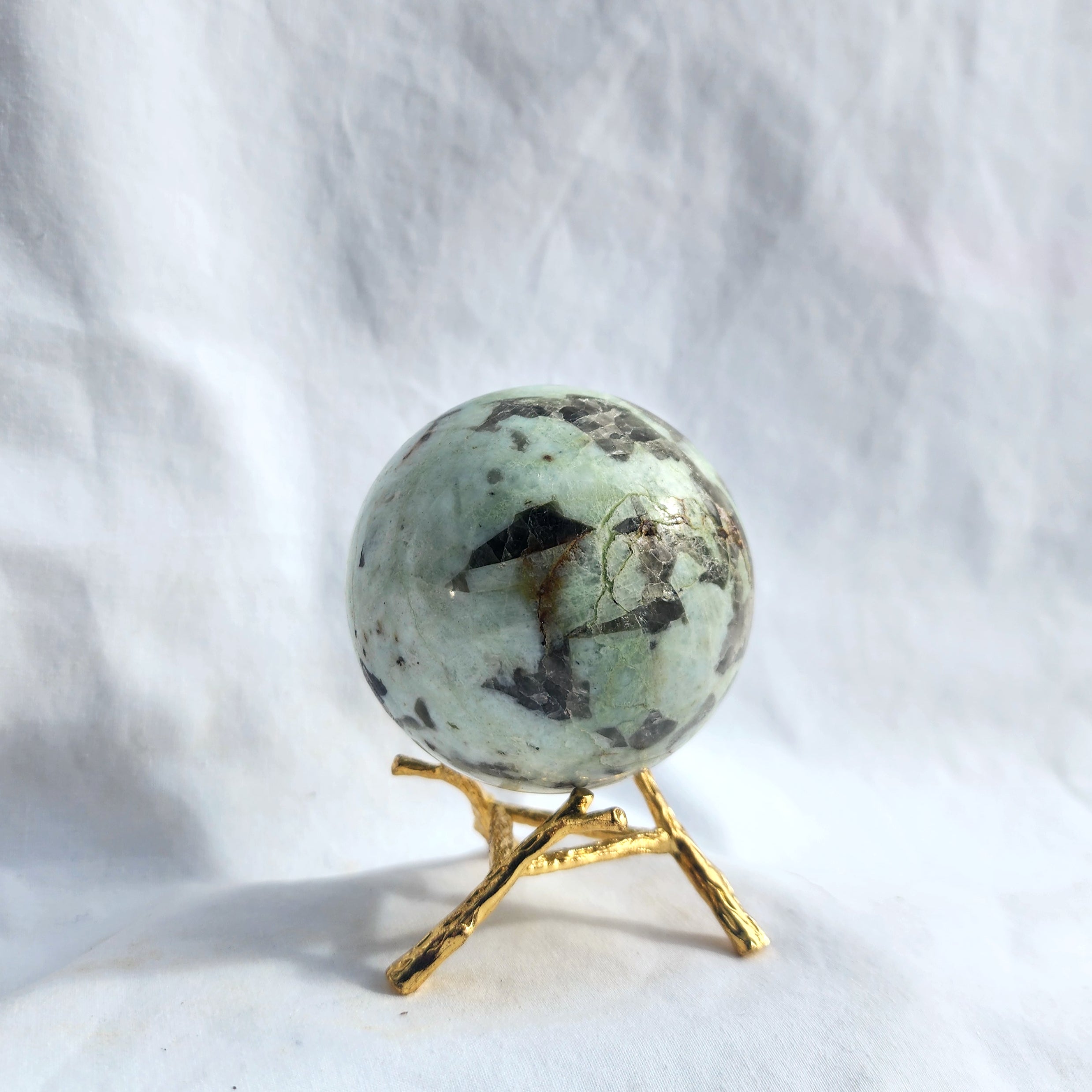 Green Moonstone with Smoky Quartz Inclusion Sphere