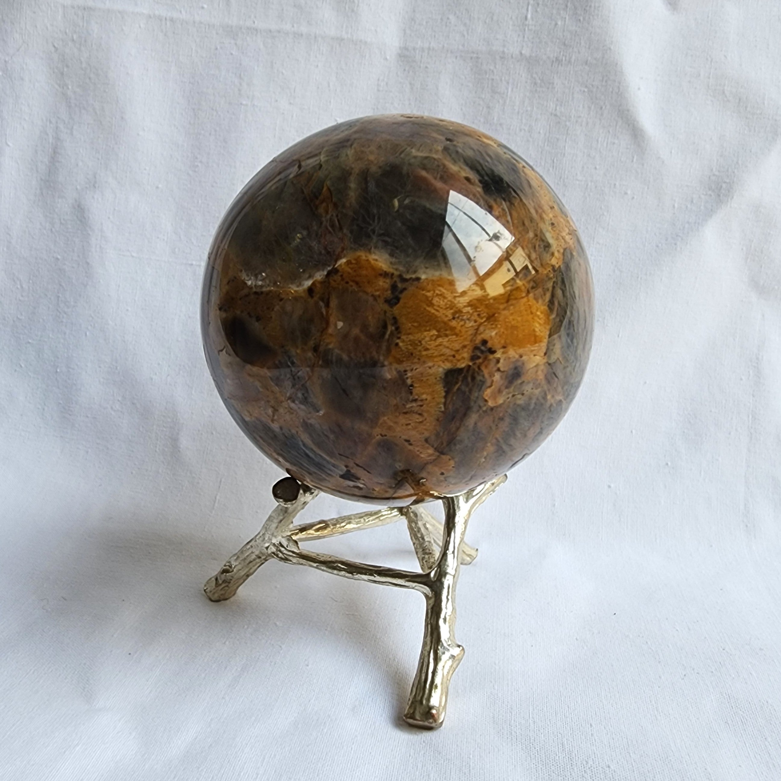 Black Moonstone Sphere with Golden Healer Inclusions
