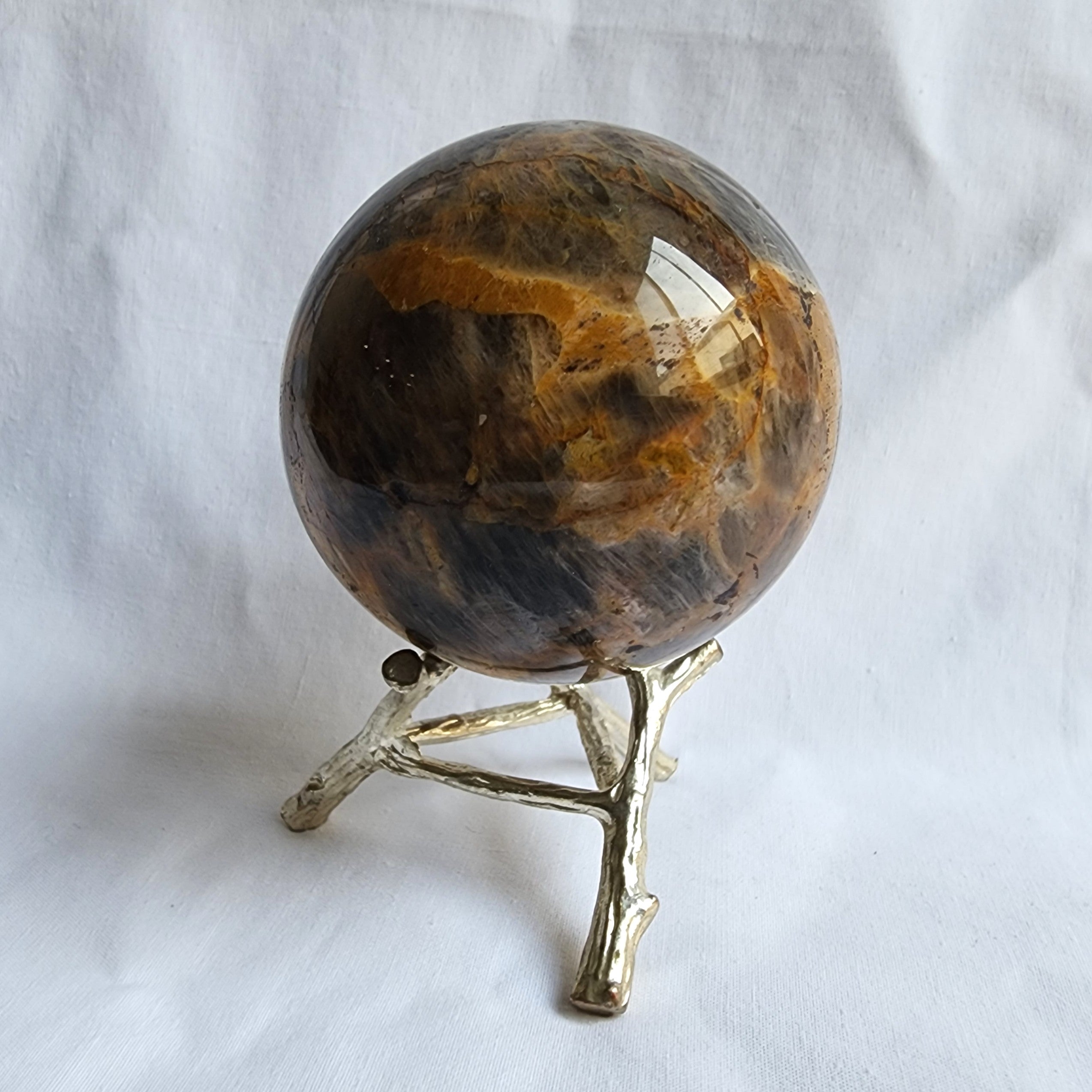 Black Moonstone Sphere with Golden Healer Inclusions