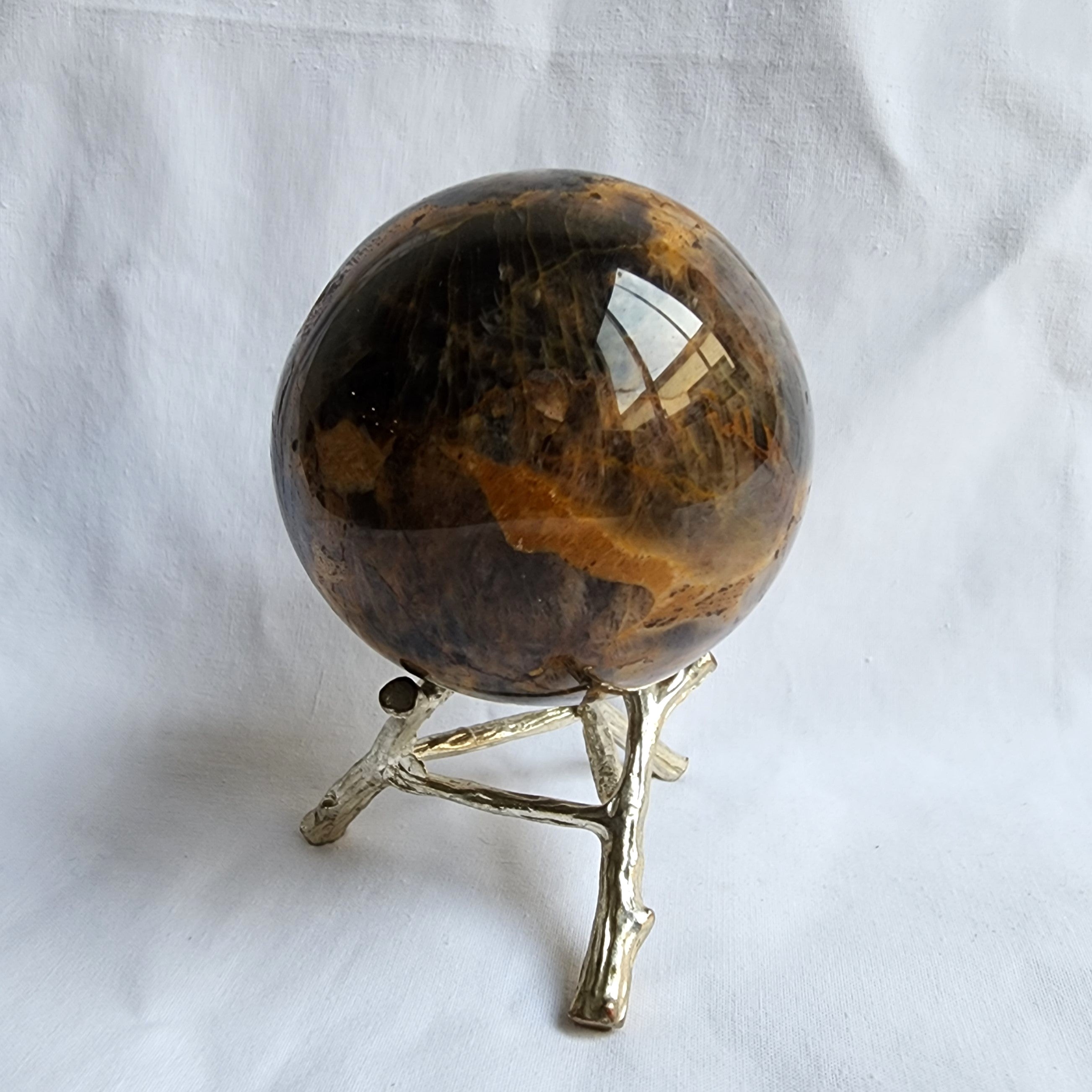 Black Moonstone Sphere with Golden Healer Inclusions