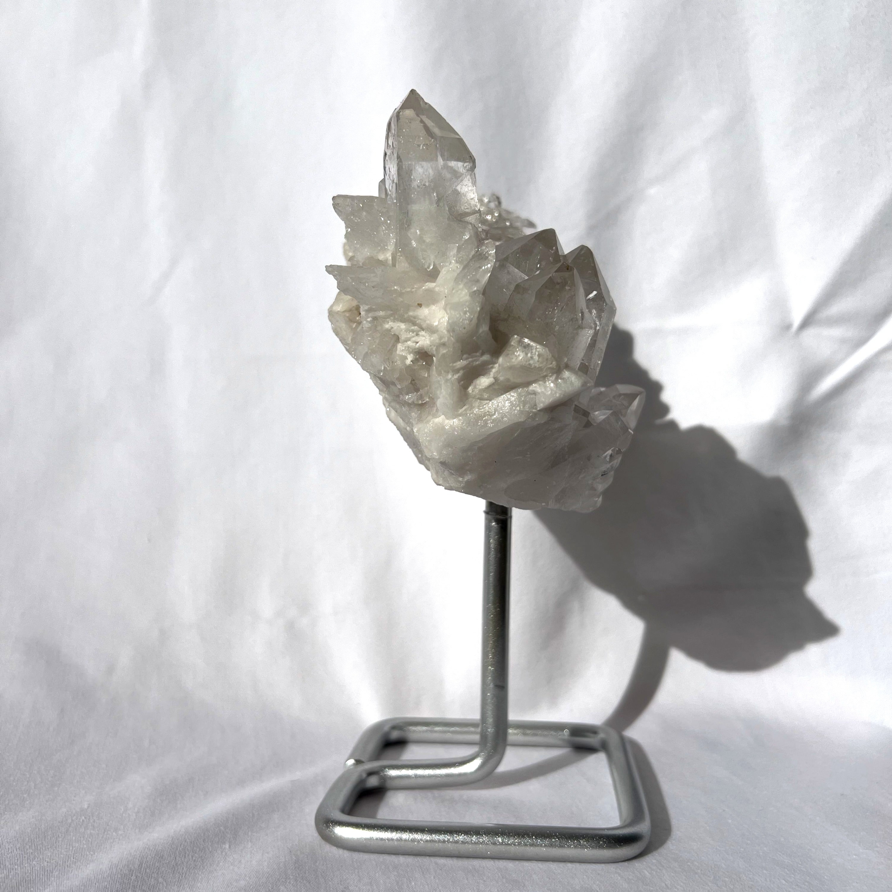 Clear Quartz Cluster on Silver Stand