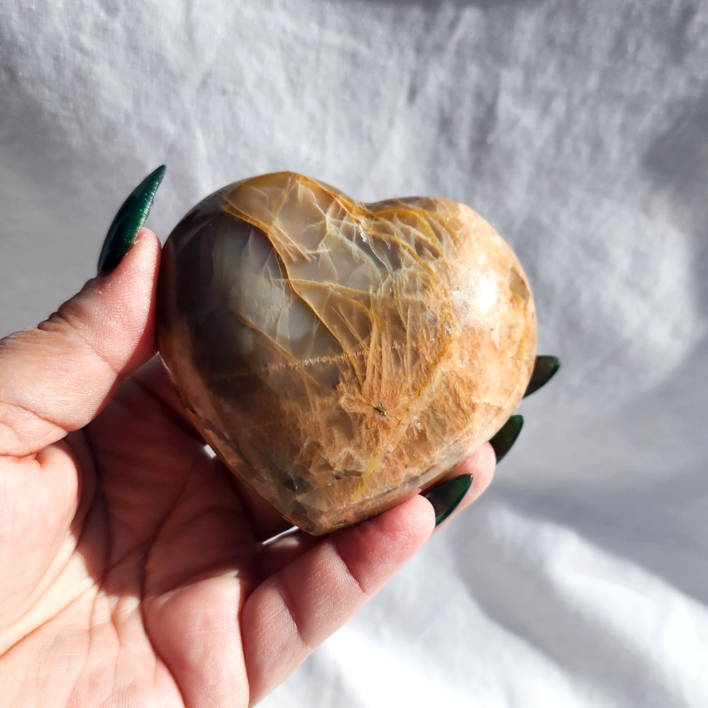 Peach Moonstone Puffy Heart